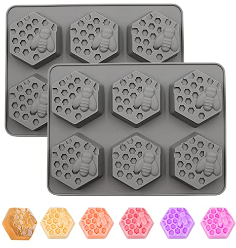 Hoshisea 2 Stücke 6 Loch Biene Und Waben Muster Seife Silikon Formen, Antihaftend Back Fondant Silikonform, Wird zum Backen von Süßigkeiten, Nüssen, Geleekuchenformen Verwendet