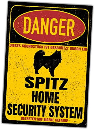 Spitz Spitze Schild Danger Security System Türschild Hundeschild Warnschild Hund Sicherheitsschild Hund Privatgrundstück Hundewarnung Warnung vor dem Hund