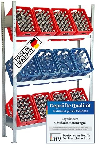 Lagerknecht Getränkekistenregal 12 Kisten 130 cm Made in Germany professionelle Ordnung für Kisten; Regal für Getränkekisten, Getränkeregal, Wasserkistenregal, Bierkistenregal