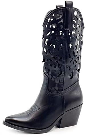 Toocool Botas de Verano para Mujer, Texanas Perforadas Camperas, Cowboy G629 [39, Yg888 Nero]