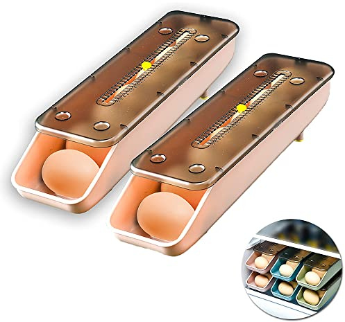 Ygapuzi 2er-Pack Eieraufbewahrungsbehälter für Kühlschrank Automatischer Eierhalter für den Haushalt Stapelbare Eieraufbewahrungsbox mit transparentem Deckel für Küchenkühlschrank-Eierablagen (Rosa)
