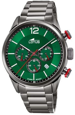 LOTUS Reloj Hombre Analógico de Acero Inoxidable 316l Negro | Movimiento de Cuarzo, Cronógrafo, Calendario, Cristal Mineral de Alta Resistencia, Resistente al Agua 10 ATM 18686/4 Chrono