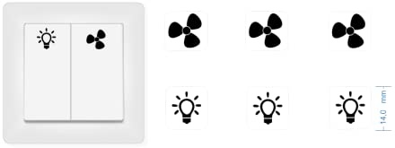 Schalter Aufkleber Set mit 3 x Ventilator und 3 x Licht Symbol Aufkleber (RP16/1) (14mm)