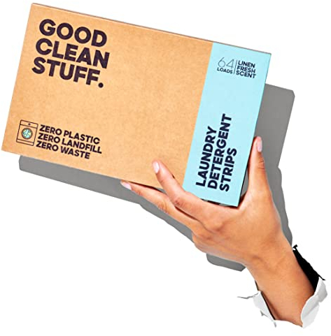 Good Clean Stuff Laundry Detergent Strips Sheets 64 loads Eco Ultra-Concentrated Non-Bio Linen Fresh Scent for Machine and Hand Washing