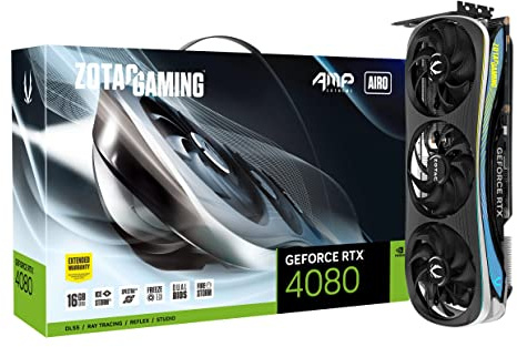 Zotac Gaming GeForce RTX 4080 16GB AMP Extreme AIRO GDDR6X 256-bit 22,4 Gbps PCIE 4.0 Grafikkarte, IceStorm 2.0 Advanced Cooling, Spectra 2.0 RGB Lighting, ZT-D40810B-10P