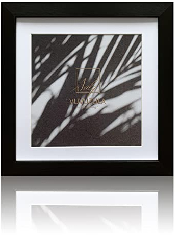 VUVUZULA Quadratischer Bilderrahmen mit Passepartout, 20,3 x 20,3 cm, mit Echtglas, Schwarz