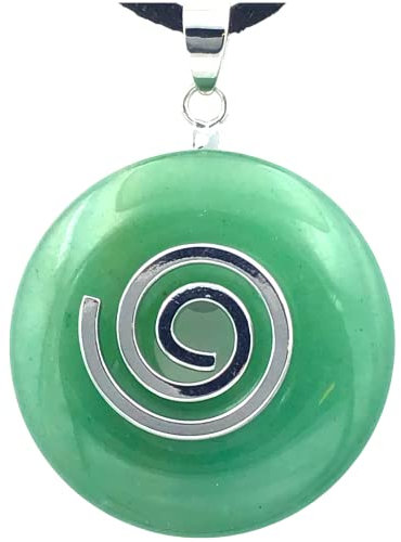 Steinfixx® - Premium grüner Aventurin Donut optional als Kette mit Silber- oder Goldanhänger und 80cm Lederband | Heilstein | Edelstein | Chakra-Stein (Mit Goldspirale)