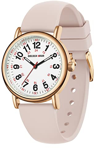 GOLDEN HOUR Reloj de Enfermera Impermeable para Profesionales Médicos, Estudiantes, Mujeres y Hombres, Esfera Luminouse Fácil de Leer, 24 Horas con Segunda Mano, Correa de Silicona