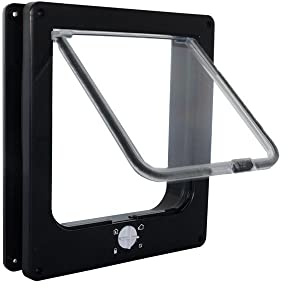 IVOL Katzenklappe - Mit Schließfunktion - Einfache Installation Katzentür - 4 Wege Magnet Verschluss (L - 23,5x27x5,5 - Schwarz)