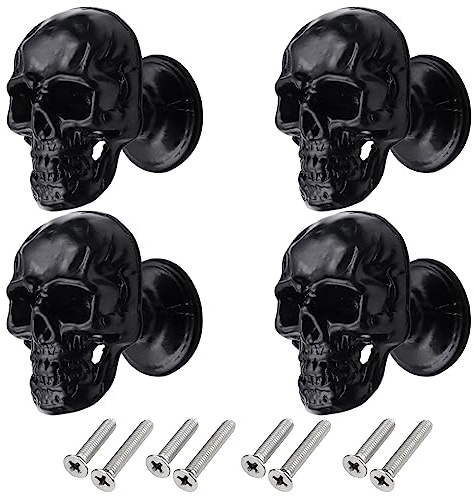 FANYUN 4 Stück Totenkopf-Skelett-Schrankknäufe, Einzelloch-Ziehgriff für Schubladen, Kleiderschränke, Bücherschränke, Kommoden, Schränke, Hardware, Möbeldekoration (schwarz)