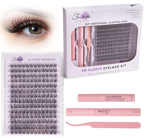 Fenshine Cluster Wimpern Einzelne Wimpern, breiter Stiel, C/D Wölbung, 10-18mm Länge, DIY Wimpernverlängerung Set für zuhause, weiche künstliche Wimpern (MIX 10-18mm, D04)