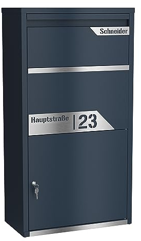 Graviers Design Boîte aux lettres pour colis personnalisée autoportante - Acier revêtu par poudre avec plaque de nom en acier inoxydable gravée - Boîte aux lettres avec dispositif anti-arrachement