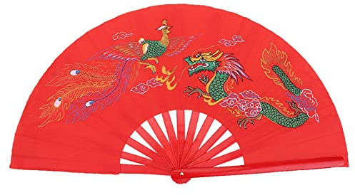 KIMISS Fighting Fan, Rouge Tai Chi Arts Martiaux Kung Fu Bamboo Fan Main Droite Wushu Dance Practice Training
