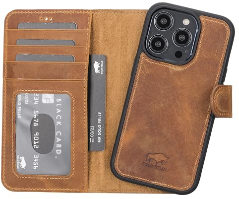 Solo Pelle Lederhülle kompatibel für iPhone 15 Pro in 6.1 Zoll abnehmbare Hülle (2in1) inkl. Kartenfächer für das original Apple iPhone 15 Pro (Camel Braun)