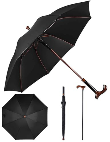 2-in-1-Großer Regenschirm Golf Stockschirm, Unisex-Reiseschirm, Stockschirme mit ergonomischem Griff, abtrennbarer Gehstock, Männer Frauen Klassischer Regenschirm