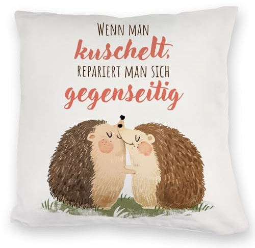 Igel Pärchen Kuschelkissen mit Spruch Beim kuscheln repariert man Sich gegenseitig EIN niedliches DekoKuschelkissen für die Couch Frauen Geburtstag kuscheliges Partner Motiv süßes