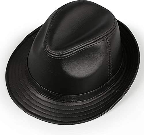 Dunxiles Herren-Zylinder aus Leder, Winddichte Schiebermütze aus Echtem Leder, Lässiger High-Top-Eimerhut – für Unisex-Reisen, Faltbare Fischermütze aus Leder, Ledermütze