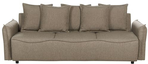 Beliani 3-Sitzer Sofa Stoff braun mit Stauraum Schlaffunktion mehrere Kissen Krama
