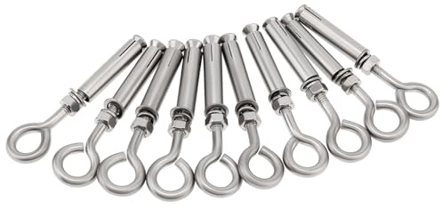 Confezione da 10 bulloni ad occhiello per calcestruzzo, M6 x 89 mm, in acciaio inox, da parete, per calcestruzzo, ancoraggi per mattoni, resistenti
