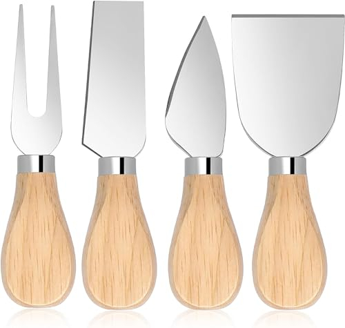 QHFlashbuy Käsemesserset Set,4 Stück Käsemesser mit Holzgriff,Tortenmesser Edelstahl Buttermesser,Butterschneider für Kuchen-Dessert-Käsesalat 12CM