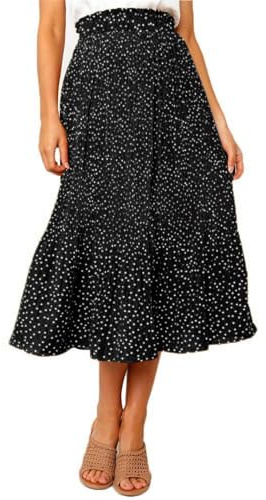 Oyamiki Falda plisada de verano para mujer, con estampado de lunares, cintura alta, casual, acampanada, acampanada, larga, con bolsillos, para vacaciones, cóctel, fiesta, playa, trabajo