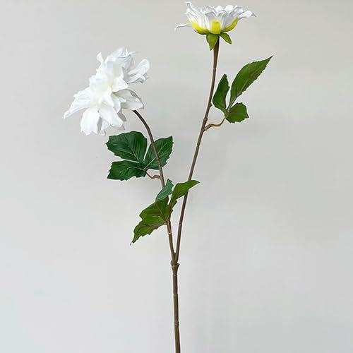 TVIVID Künstliche Dahlien Blumen für Dekorationen, realistische Haptik, rosa Hochzeitsblumen, Arrangement, Kunst, weiße Silikon-Dahlie-Blumen