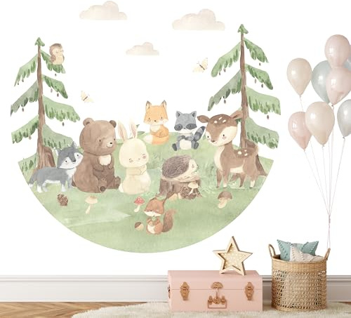 Kidsmood – Runde Wandsticker mit gestochen scharfen Farben | Hochwertiger Druck, schadstofffrei und einfach anzubringen | Aquarell Wanddeko fürs Kinderzimmer, Geschenk zur Geburt oder Taufe (60 cm)