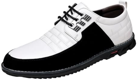 LOIJMK Chaussures de costume pour homme - En cuir - Noir et blanc - Chaussures basses à lacets - Classiques et élégantes - Pour mariage, loisirs, travail, Z06 Blanc, 44 EU