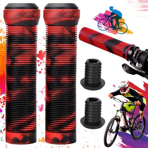 Mikqky 2 Pièces Poignées De Trottinette, Poignées De Guidon De Vélo, Poignées De Vélo Antidérapantes, Poignées De Guidon, Poignées De Vélo en Caoutchouc, Poignées de Guidon 22mm pour VTT (Noir Rouge)