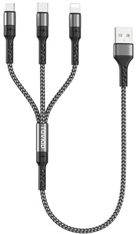 RAVIAD Multi Cavo di Ricarica Corto [50CM], 3 in 1 Multiplo Cavetto con Micro USB Tipo C Lightning interfaccia Cavo Caricatore Multiplo per iPhone, Samsung Galaxy, Kindle, OnePlus- Grigio
