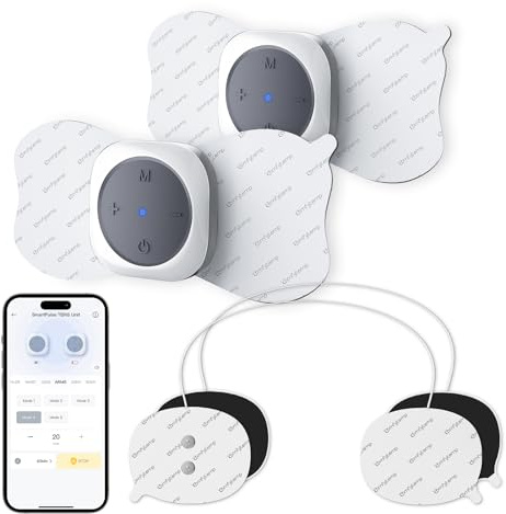 Comfytemp Estimulador Físico TENS Inalámbrico, Dos Dispositivos, con 30 Modos de Funcionamiento, Portátil y Recargable, con Control APP + 4 Electrodos, Ideal para la Zona Lumbar, Hombros y Espalda