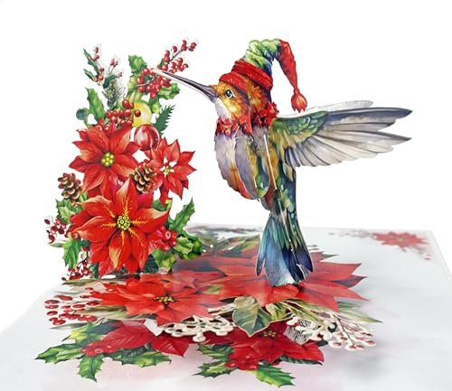 CUTPOPUP Kolibri - Weihnachtskarten 2024, Pop Up Karte Weihnachten, 3D Weihnachtskarten mit Umschlag, Weihnachtskarte für Ehefrau, Ehemann,Tochter, Ihn (Hummingbird Xmas) US8-CN302DE