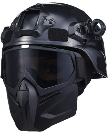 Airsoft Helmet and Mask Set, Tactical Paintball Full Face Black Skull Mask, Detachable Airsoft Goggles, Helmet with Front NVG Mount and Side Rails, Gear for CS, Cosplay, and Costume Movie Props