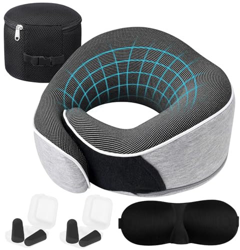TEGOVE Nackenkissen, Memory Foam Reisekissen,Nackenhörnchen Memory Foam,Ergonomisches Design,mit Augenmaske,2 Ohrstöpsel und Aufbewahrungstasche,Perfekt zum Schlafen unterwegs Auf der Reise