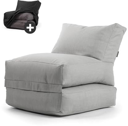 mokebo Outdoor Sitzsack mit Schutzhülle 'Der Summerdream' Made in Germany, Bean Bag mit Füllung für Indoor & Outdoor, Gartenliege, Outdoorkissen, Relaxliege für Kinder & Erwachsene, Liege in Lichtgrau