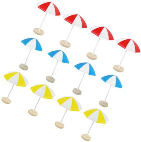 CHICAMPERA 8pcs Miniature Beach Umbrella Props for Doll House, Medium Sun Umbrellas in Blue and Yellow Resin, Micro Landscape Decor for Ocean Scene and Beach Accessories