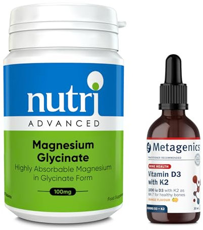 Metagenics Magnesium Glycinate & Vitamin D3 with K2 – Bone Strength, Immune Function & Calcium Absorption – 120 Tablets & 30ml Liquid Drops