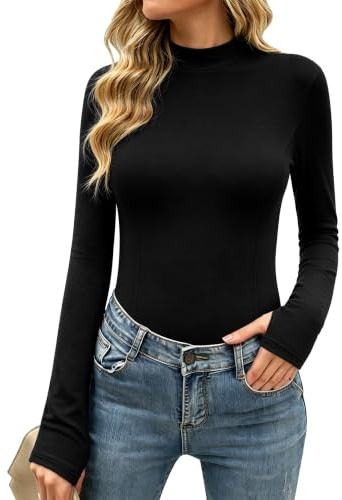 Terecey Haut Thermique Femme Col Montant Passe Pouces Ourlet Arrondi | Toucher Doux et Extensible, Dos Plus Couvrant, Maintien Agréable des Poignets, Marche, Voyage et Journées Fraîches
