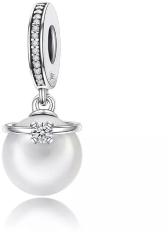 Weißer Perlenring, baumelnder Charm, edles Temperament, echtes 925er Sterlingsilber, kompatibel Armband