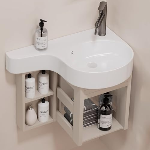 Lavabo d'angle avec Meuble, Lave-Mains Mural Compact en céramique pour WC invités, Fonction trop-Plein, Design Compact, élégant et Fonctionnel