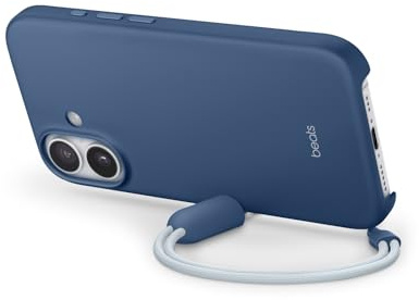Beats Coque avec béquille pour iPhone 17 équipée MagSafe avec Commande de l'appareil Photo, Support intégré et dragonne, Fini Mat et Doublure en Tissu Microfibre - Bleu Basalte