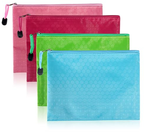 Geldtasche, 4er-Set Geldtaschen Banktasche, 24x18cm Geldmappe A5, Geldtaschen Mit Reißverschluss, Wasserdichte Bankmappe,Geldtasche Bunt – Für Schule, Büro Und Geschäftsgebiete