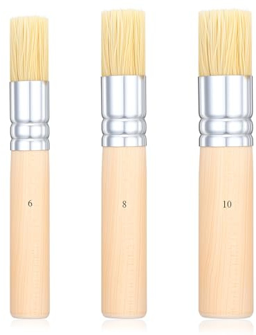 Lot de 3 pinceaux en bois à poils naturels pour peinture acrylique, huile, aquarelle, loisirs créatifs, fabrication de cartes, pochoirs muraux