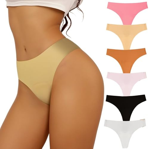 WKZSXXMJ Braguitas Tanga con Corrector de Dedos de Camello para Mujer Tanga de Cintura Alta Tanga Sin Costuras Braguitas de Yoga Invisibles para Hacer Ejercicio, 6 Unidades(M)