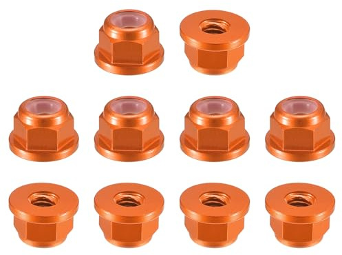 QUARKZMAN Sexkantiga nyloninsatsmuttrar, 10 st - M2,5 x 0,45 mm aluminiumlegering självlåsande mutter, anodiserad pressmutter för fästanordningar (orange)