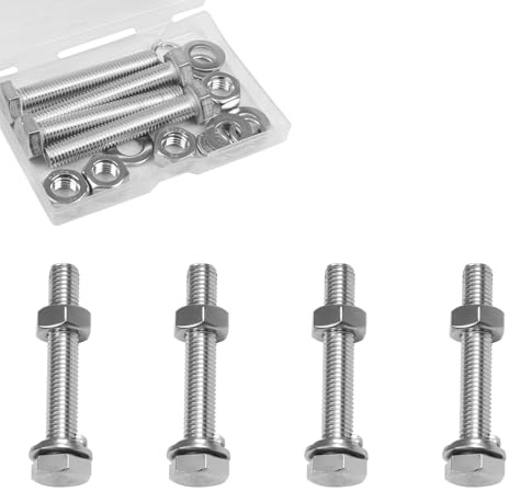 M10 Hex Bolts and Nuts Set, M10x50mm Fully Thread Bolt, M10-1.5mm Hexagon Nut with Flat Washers, Spring Washers 304 Stainless Steel Fastener Set for Caster Wheels Assembly 4 Sets
