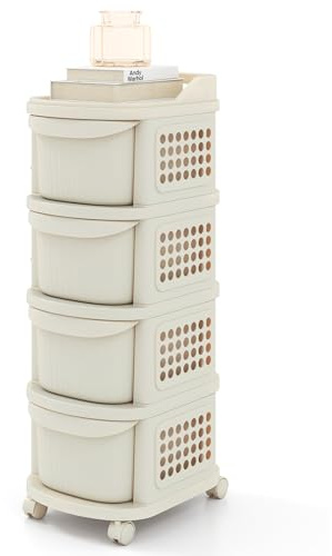 GOPLUS Carrito de Almacenamiento de 3/4 Cajones, Cajonera de Plástico con Ruedas Universales, 6 Ganchos, Panel Perforado y Asa, Carro Organizador Móvil para Salón Cocina Oficina (38 x 32 x 86 cm)