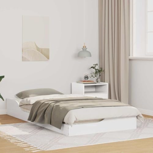 YuuSsea Golvsängsram vit, 75 x 190 cm, massivt trä, tall, modern design, hållbar plattformssäng för vuxna, sovrumsmöbler med ribbotten