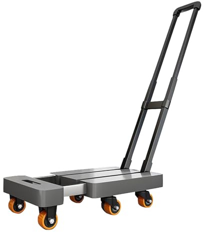 Tragbarer, faltbarer Wagen mit Rädern, verstellbarer Griff, leichte Handkarre für Reisen, Camping, Umzug, Lager, Verwendung in Grau