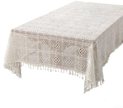 Häkel-Tischdecke im Vintage-Stil, 140 x 100 cm, weiße Spitze, Gartentischdecke für Mahlzeiten im Freien, zuverlässige Baumwolle, waschbar, dekorativer Schutz, elegante Hochzeitsdekoration (140 x 200